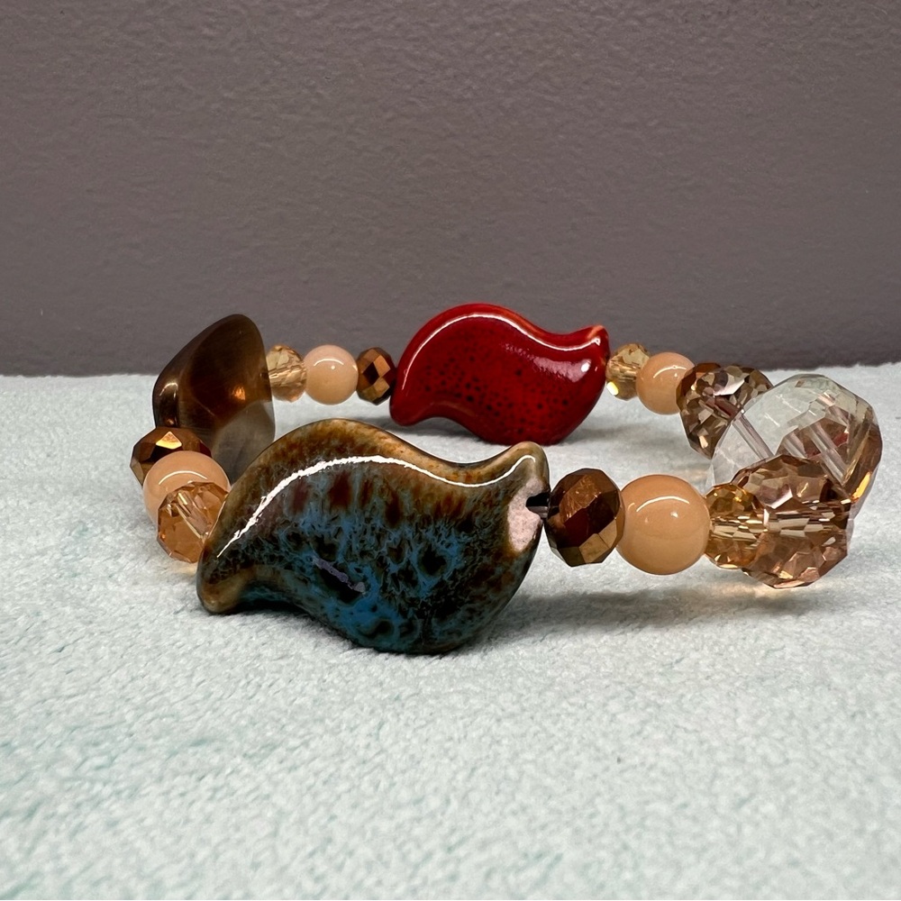 Chic Beaded Bracelet with Red and Brown Accents